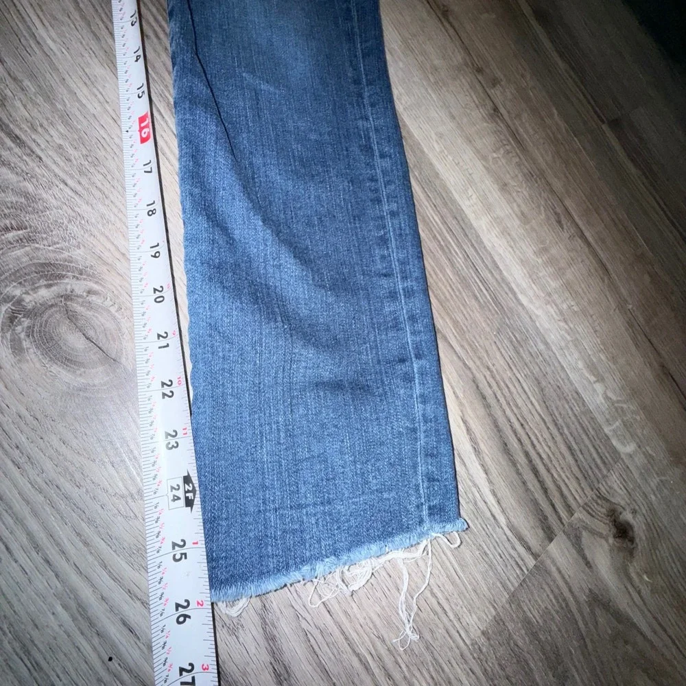 Paige Hoxton Slim Crop Jeans 28 Blue High Rise Raw Hem Designer Denim Casual - Picture 6 of 7